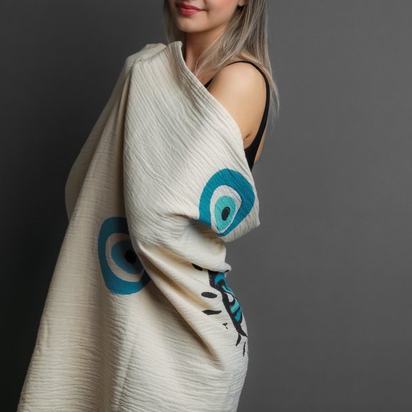 ICONIUM Luxury evil eye printed, muslin Peshtemal for women - Picture 5 of 7